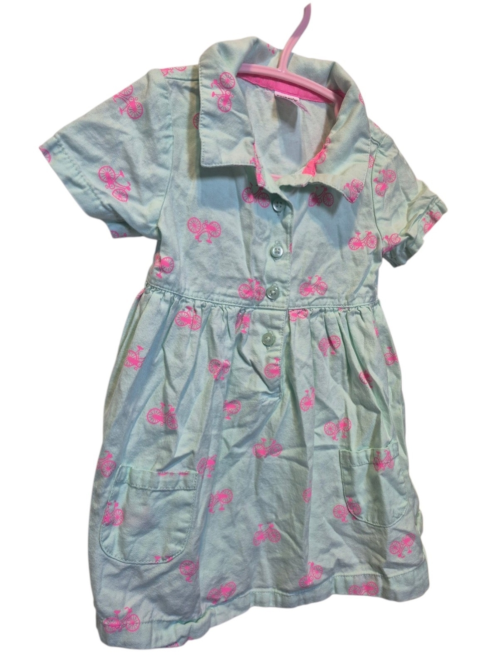Carter's Light Blue Polo Dress with Pink Bicycle Motif